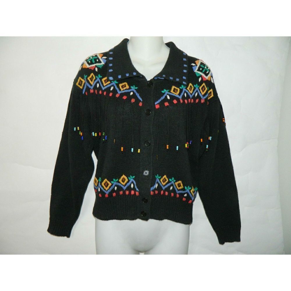 Vintage Bambu Sweater Cardigan Fringe Size M‎